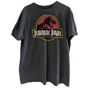 Jurassic Park Men's T-Shirt, Size Large, Gray, Distressed Logo Graphic Tee